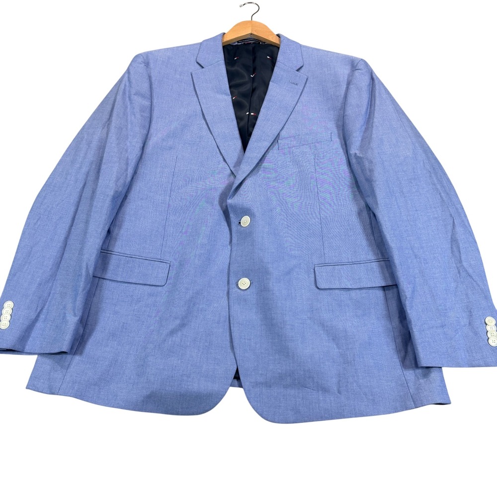 NEW Tommy Hilfiger Mens 48R Light Blue Cotton Stretch 2-Button Blazer Sport Coat